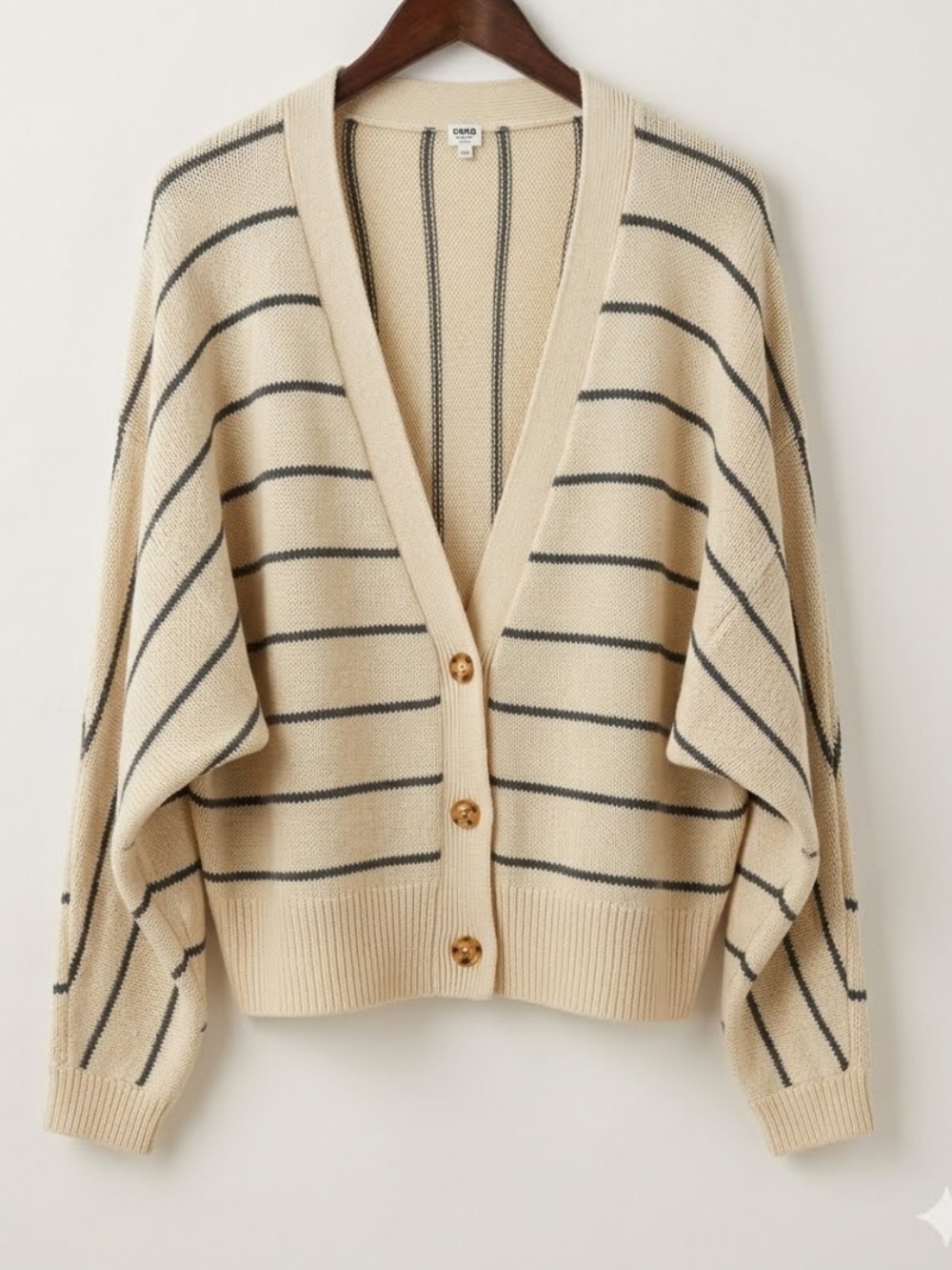 Uniq Striped Cream Button-Up Oversized Cardigan Sweater - eclectic grandpa